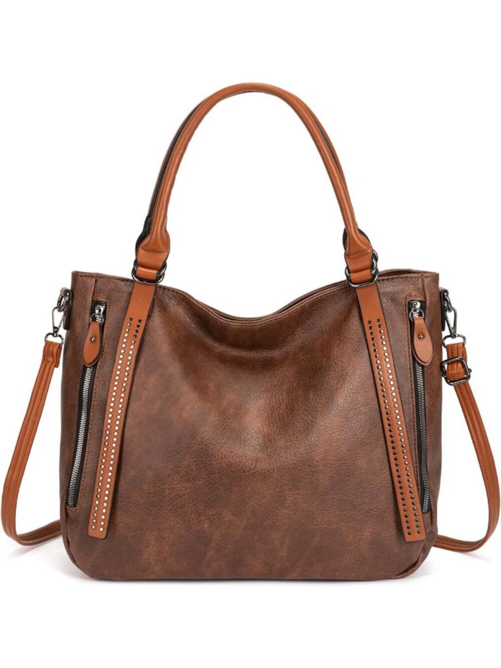 Vintage Slouchy Vegan Leather Tote Bag - Large Hobo Shoulder Satchel with